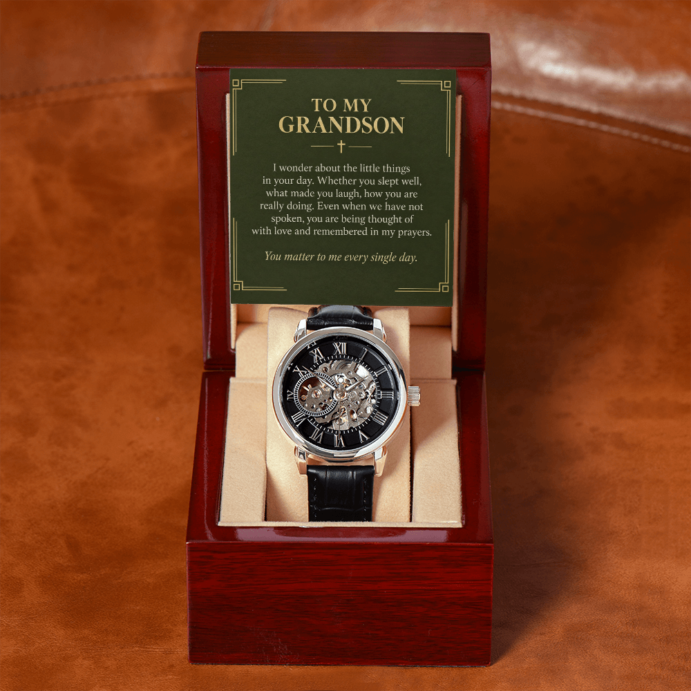 To My Grandson Openwork Watch – "Every Single Day" Message Card & Luxury Gift Box, Gift for Grandson