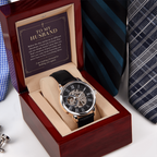 To My Husband Openwork Watch – "Peace Today" Message Card & Luxury Gift Box, Christian Faith Gift for Husband