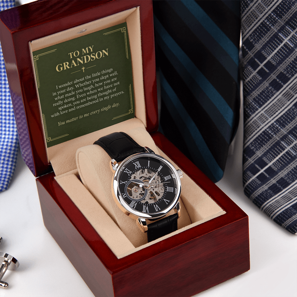 To My Grandson Openwork Watch – "Every Single Day" Message Card & Luxury Gift Box, Gift for Grandson