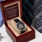 To My Husband Openwork Watch – "Grateful for You" Message Card & Luxury Gift Box, Christian Faith Gift for Husband