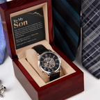 To My Son Openwork Watch – "Then Rise" Message Card & Luxury Gift Box, Inspirational Gift for Son
