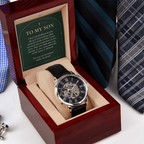 To My Son Openwork Watch – "Makes Me Proud" Message Card & Luxury Gift Box, Christian Faith Gift for Son