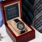 To My Son Openwork Watch – "Belong in My Heart" Message Card & Luxury Gift Box, Christian Faith Gift for Son