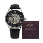 To My Husband Openwork Watch – "Peace Today" Message Card & Luxury Gift Box, Christian Faith Gift for Husband