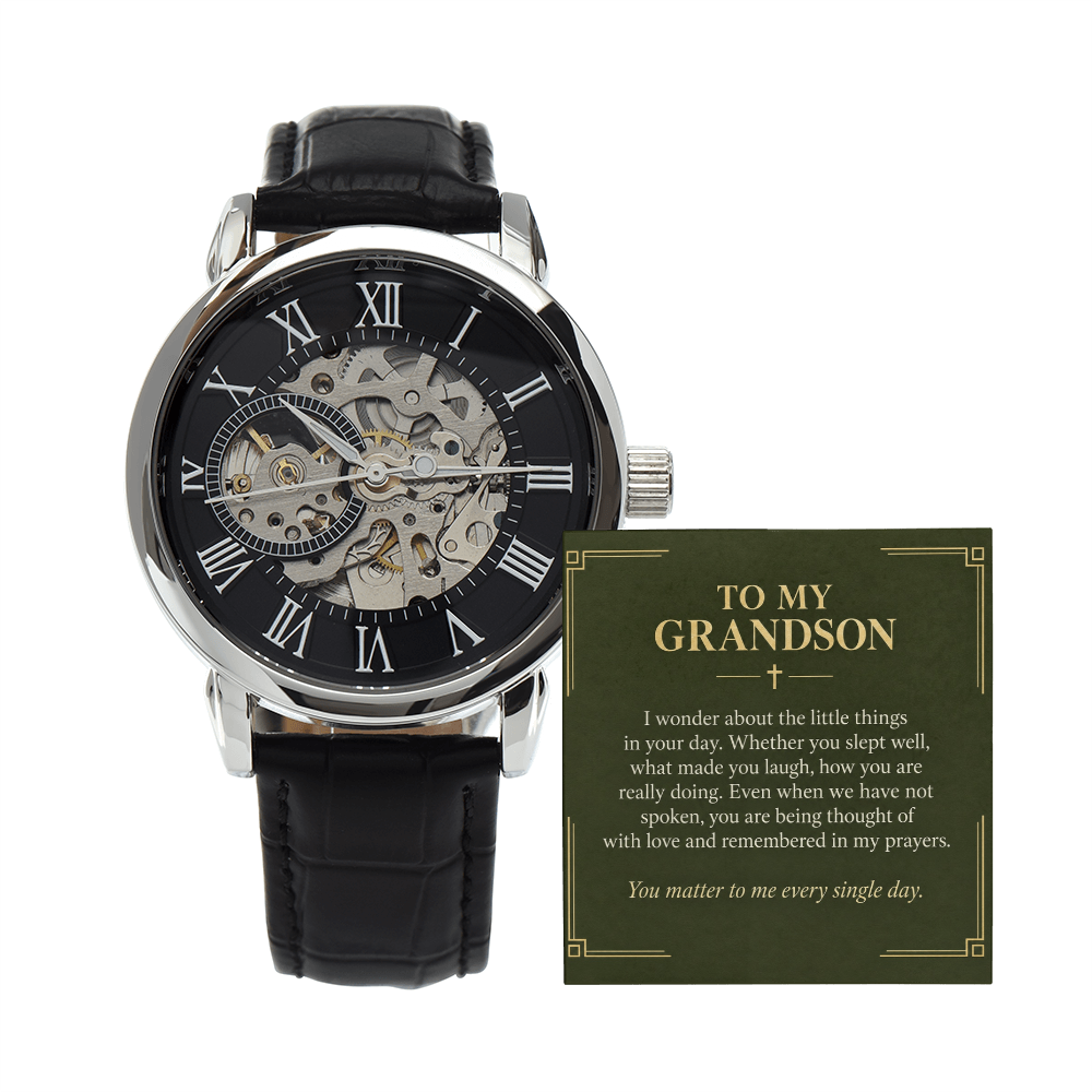To My Grandson Openwork Watch – "Every Single Day" Message Card & Luxury Gift Box, Gift for Grandson