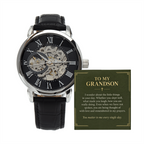 To My Grandson Openwork Watch – "Every Single Day" Message Card & Luxury Gift Box, Gift for Grandson