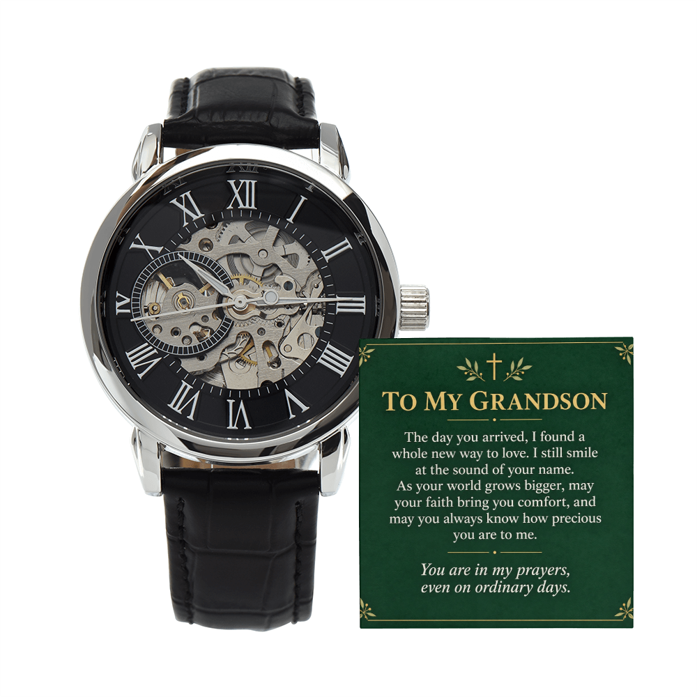 To My Grandson Openwork Watch – "Ordinary Days" Message Card & Luxury Gift Box, Gift for Grandson