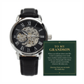 To My Grandson Openwork Watch – "Whole Day" Message Card & Luxury Gift Box, Gift for Grandson