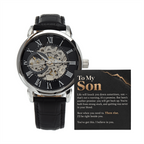 To My Son Openwork Watch – "Then Rise" Message Card & Luxury Gift Box, Inspirational Gift for Son