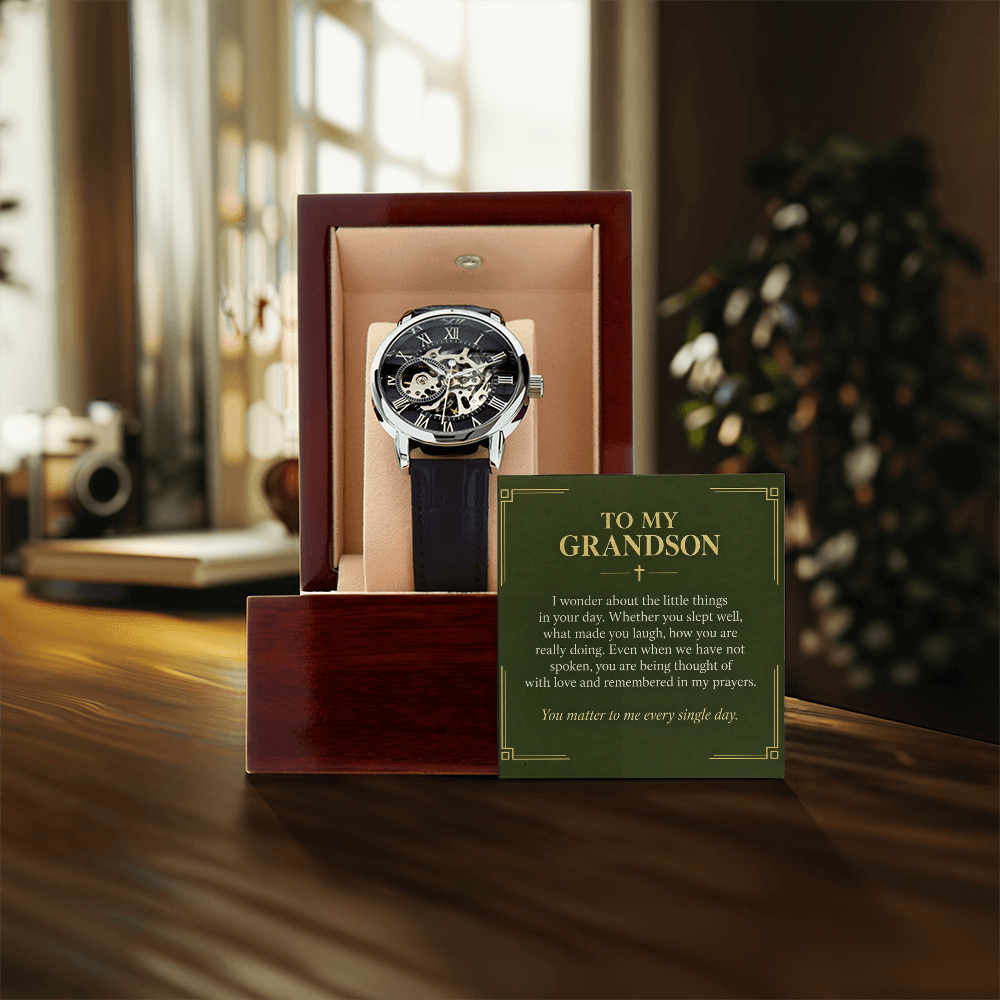 To My Grandson Openwork Watch – "Every Single Day" Message Card & Luxury Gift Box, Gift for Grandson