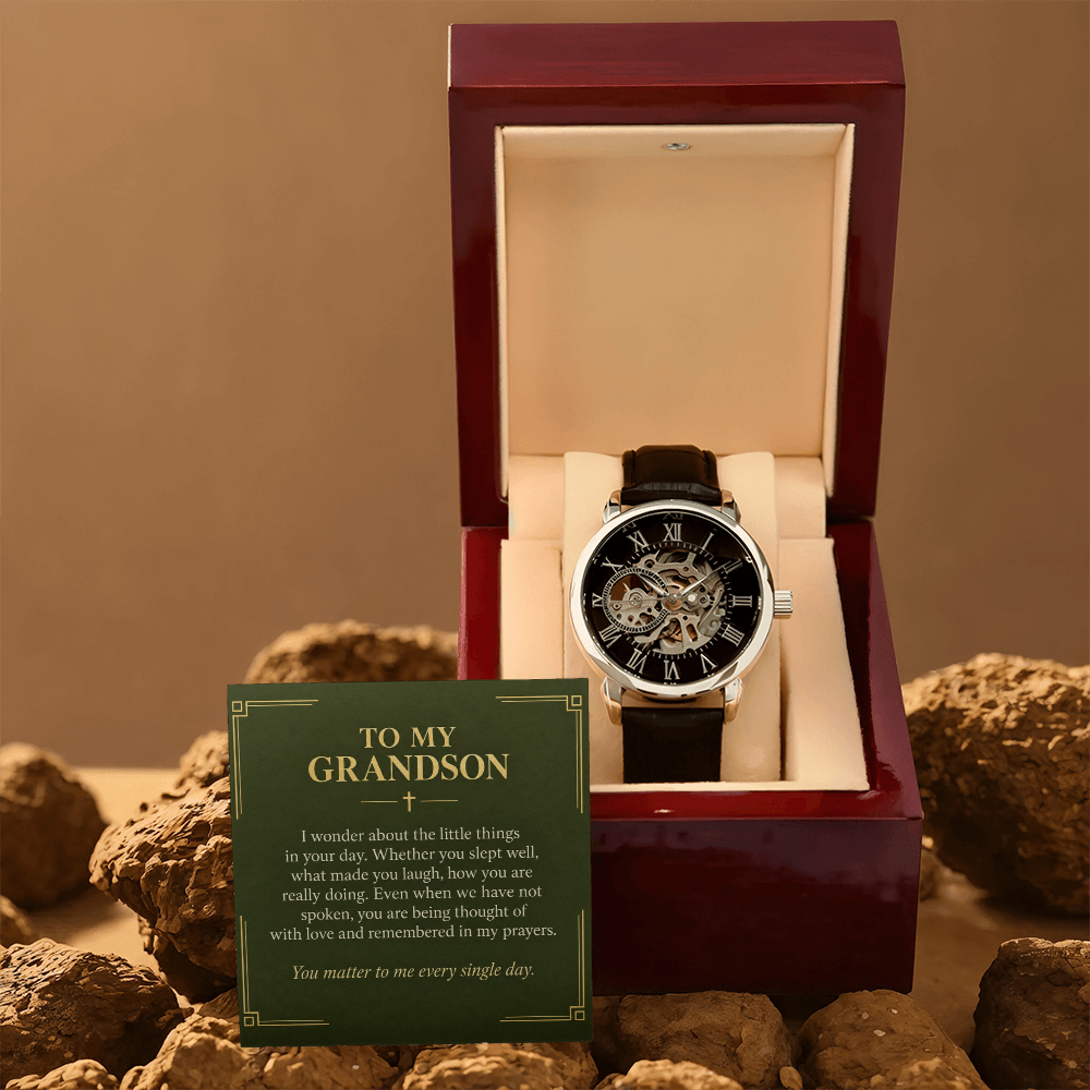 To My Grandson Openwork Watch – "Every Single Day" Message Card & Luxury Gift Box, Gift for Grandson