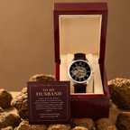 To My Husband Openwork Watch – "Keep Learning to Love You" Message Card & Luxury Gift Box, Christian Faith Gift for Husband