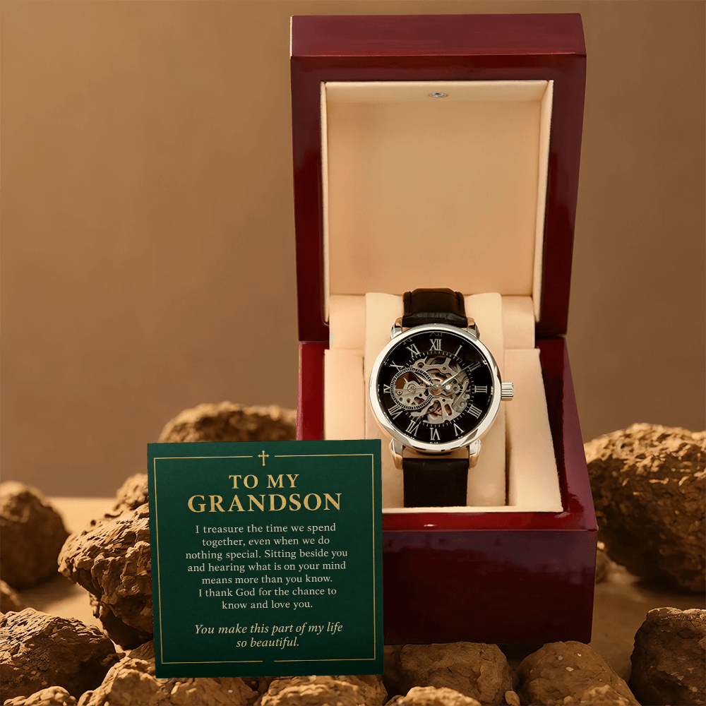 To My Grandson Openwork Watch – "So Beautiful" Message Card & Luxury Gift Box, Gift for Grandson