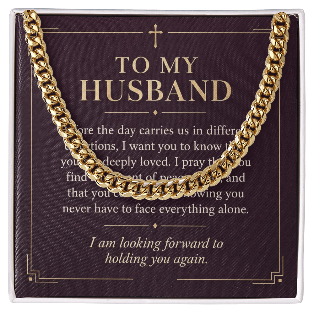 To My Husband Cuban Link Chain – "Peace Today" Message Card & Gift Box, Christian Faith Gift for Husband