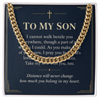 To My Son Cuban Link Chain – "Belong in My Heart" Message Card & Gift Box, Christian Faith Gift for Son