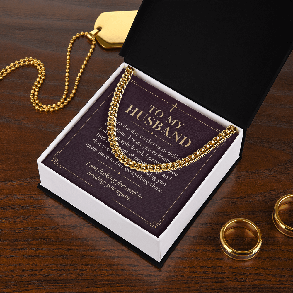 To My Husband Cuban Link Chain – "Peace Today" Message Card & Gift Box, Christian Faith Gift for Husband