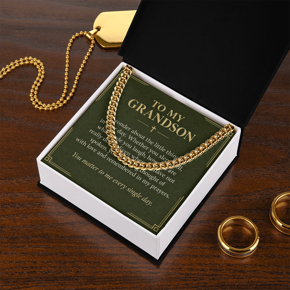 To My Grandson Cuban Link Chain – "Every Single Day" Message Card & Gift Box, Gift for Grandson