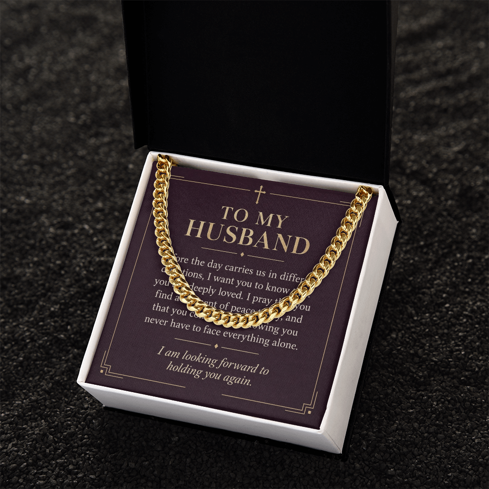 To My Husband Cuban Link Chain – "Peace Today" Message Card & Gift Box, Christian Faith Gift for Husband