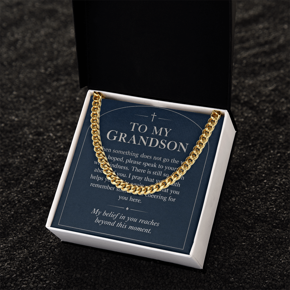 To My Grandson Cuban Link Chain – "Beyond This Moment" Message Card & Gift Box, Gift for Grandson