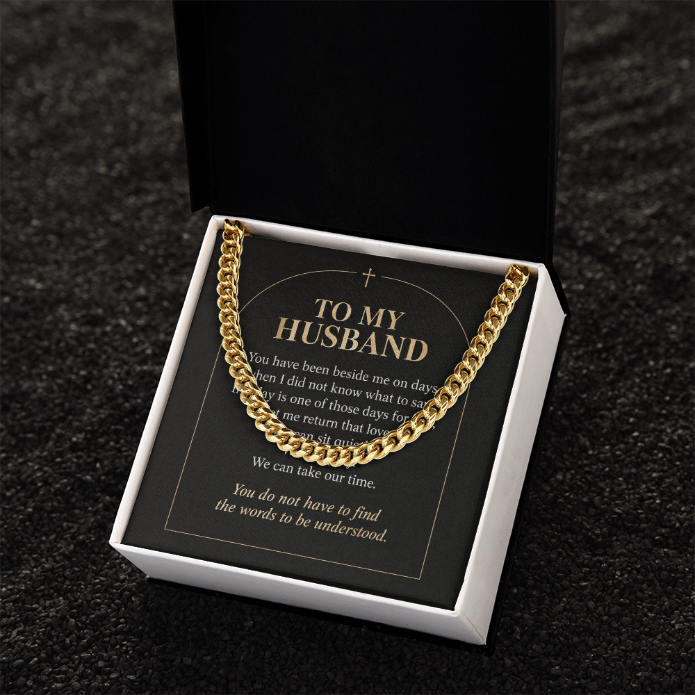 To My Husband Cuban Link Chain – "Quiet Prayer" Message Card & Gift Box, Christian Faith Gift for Husband