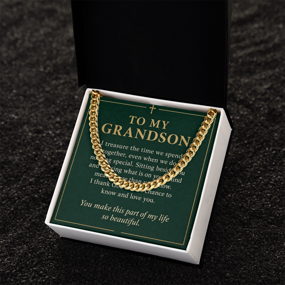 To My Grandson Cuban Link Chain – "So Beautiful" Message Card & Gift Box, Gift for Grandson