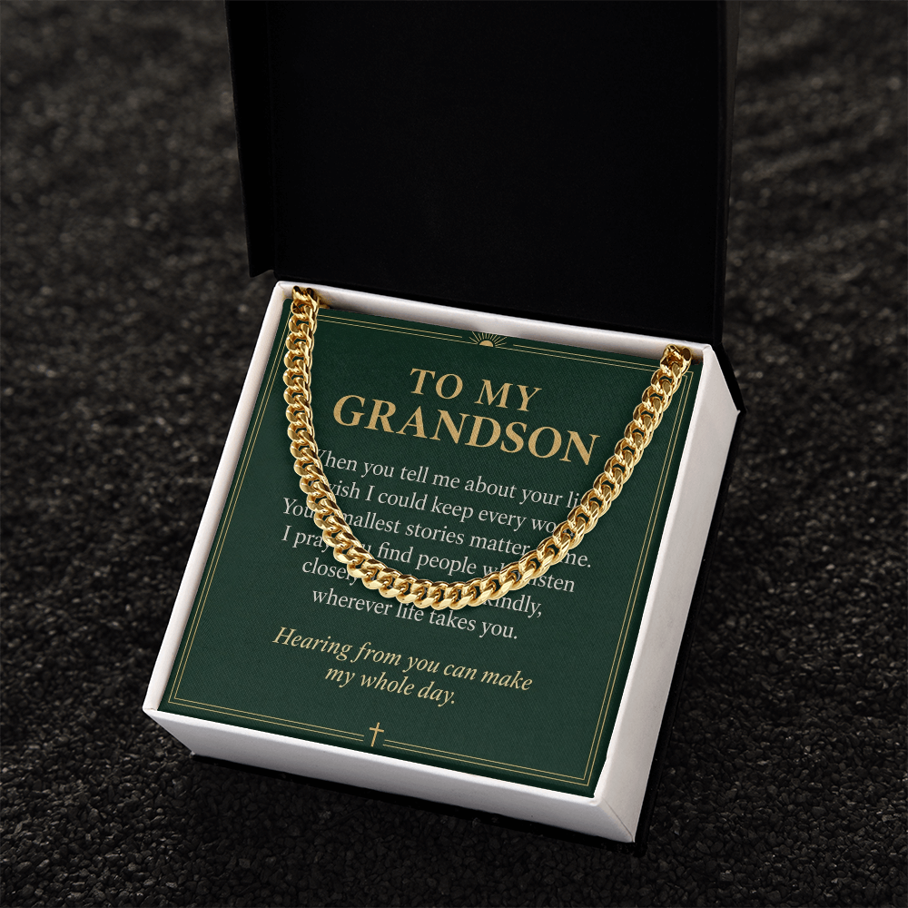To My Grandson Cuban Link Chain – "Whole Day" Message Card & Gift Box, Gift for Grandson