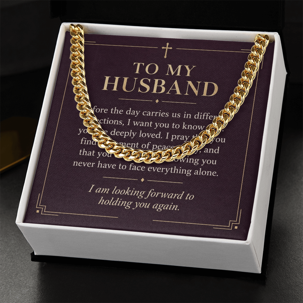 To My Husband Cuban Link Chain – "Peace Today" Message Card & Gift Box, Christian Faith Gift for Husband