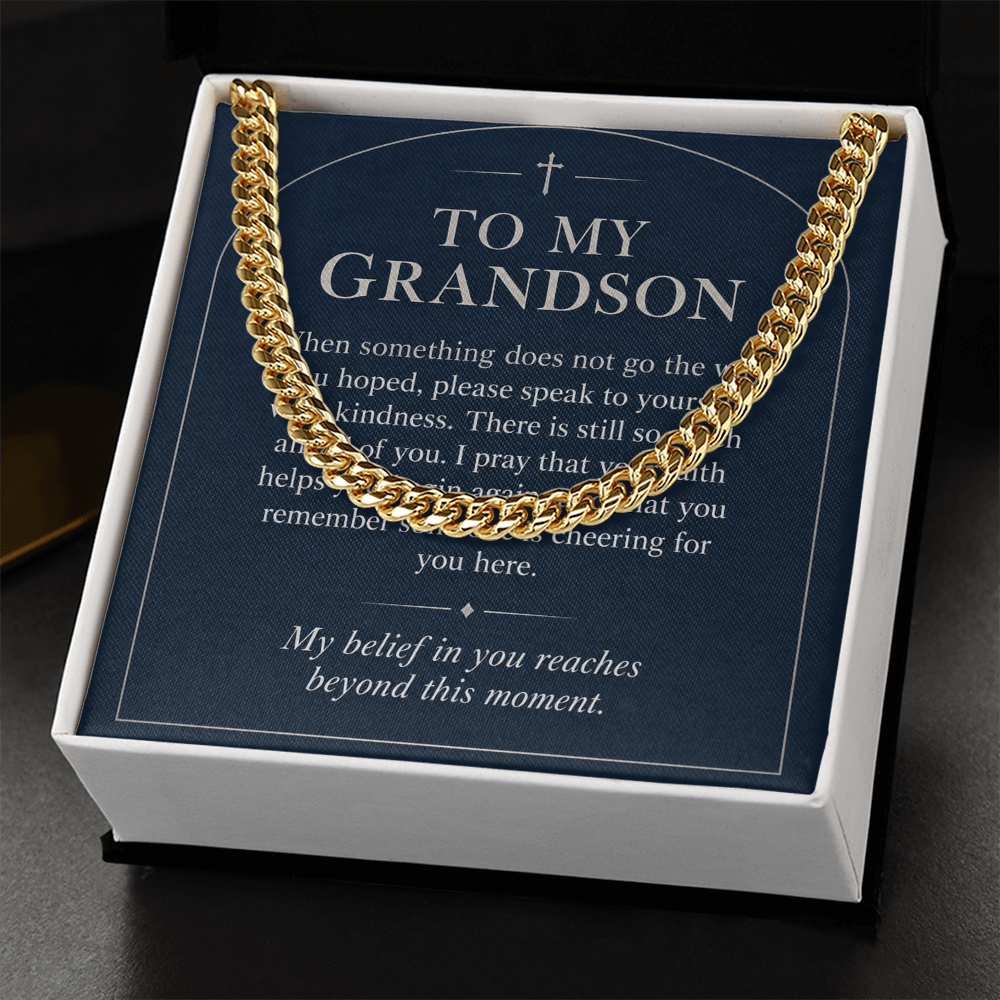 To My Grandson Cuban Link Chain – "Beyond This Moment" Message Card & Gift Box, Gift for Grandson