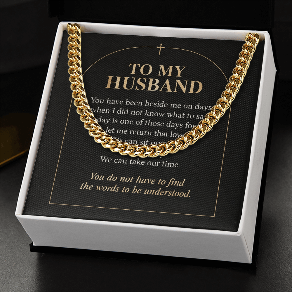 To My Husband Cuban Link Chain – "Quiet Prayer" Message Card & Gift Box, Christian Faith Gift for Husband