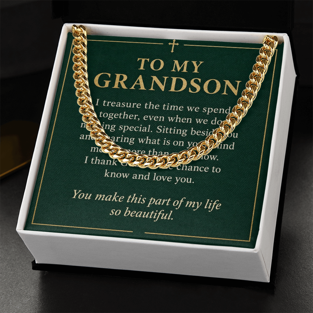 To My Grandson Cuban Link Chain – "So Beautiful" Message Card & Gift Box, Gift for Grandson