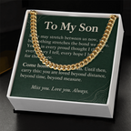 To My Son Cuban Link Chain – "Beyond Distance" Message Card & Gift Box, Inspirational Gift for Son