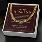 To My Husband Cuban Link Chain – "Keep Learning to Love You" Message Card & Gift Box, Christian Faith Gift for Husband