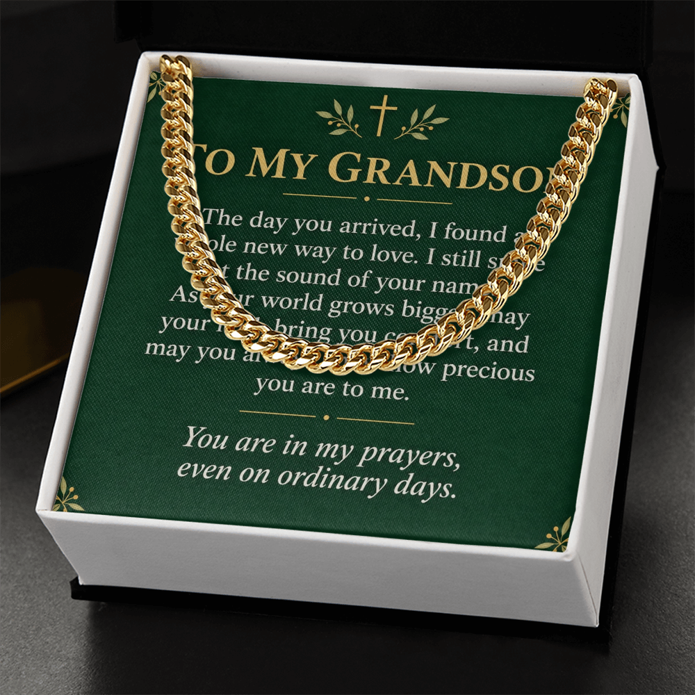 To My Grandson Cuban Link Chain – "Ordinary Days" Message Card & Gift Box, Gift for Grandson