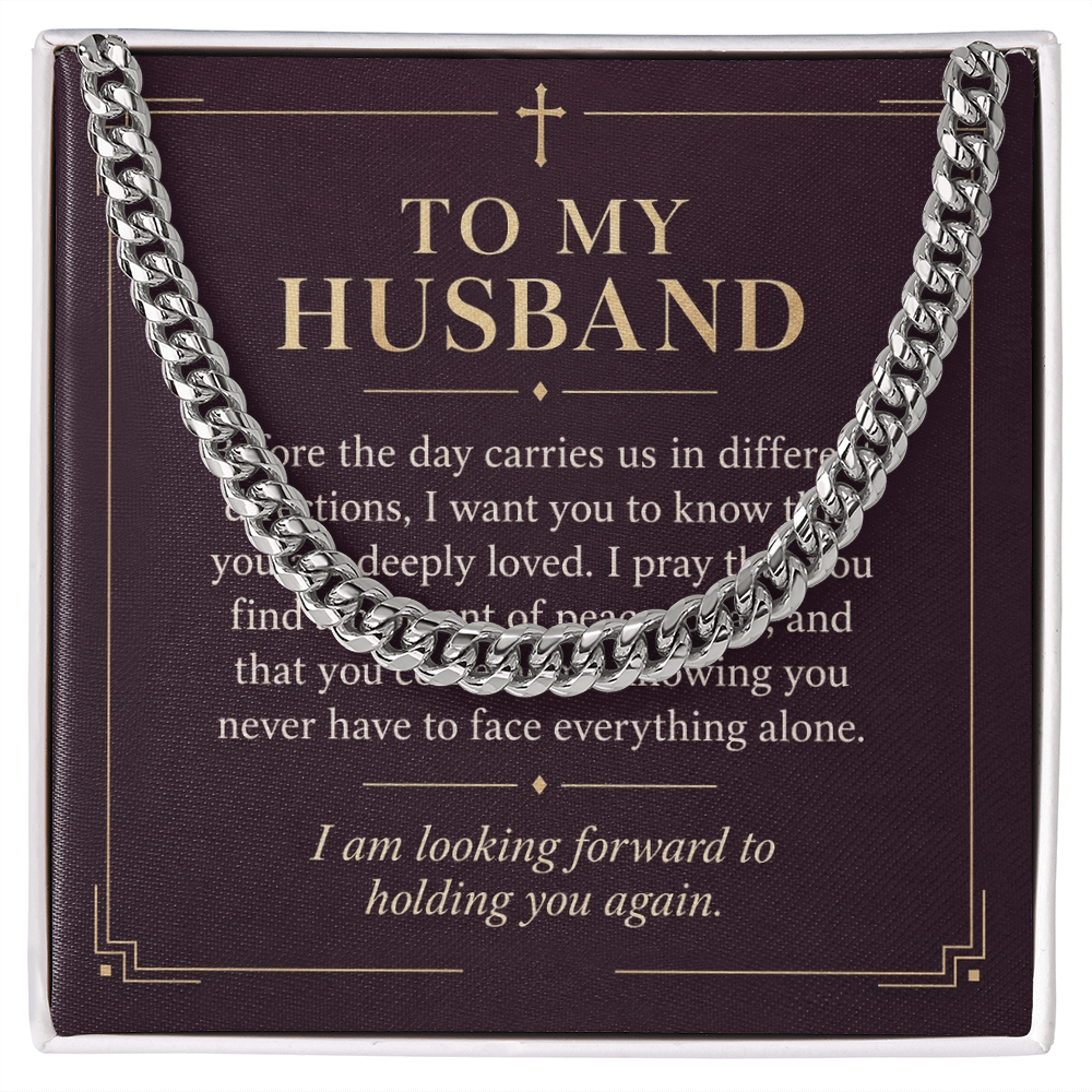 To My Husband Cuban Link Chain – "Peace Today" Message Card & Gift Box, Christian Faith Gift for Husband