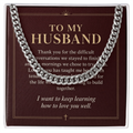To My Husband Cuban Link Chain – "Keep Learning to Love You" Message Card & Gift Box, Christian Faith Gift for Husband