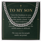 To My Son Cuban Link Chain – "Makes Me Proud" Message Card & Gift Box, Christian Faith Gift for Son