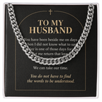 To My Husband Cuban Link Chain – "Quiet Prayer" Message Card & Gift Box, Christian Faith Gift for Husband