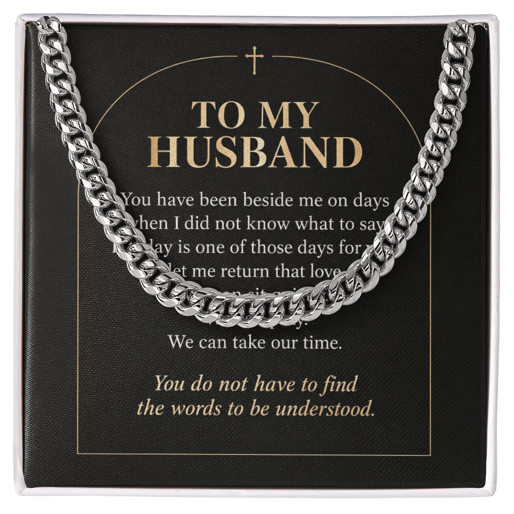 To My Husband Cuban Link Chain – "Quiet Prayer" Message Card & Gift Box, Christian Faith Gift for Husband