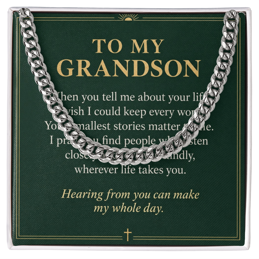 To My Grandson Cuban Link Chain – "Whole Day" Message Card & Gift Box, Gift for Grandson