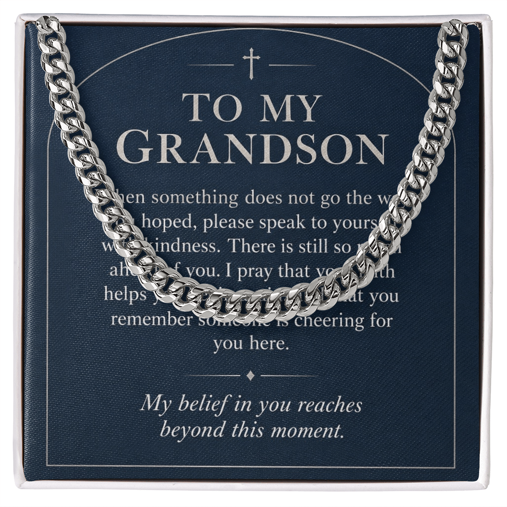 To My Grandson Cuban Link Chain – "Beyond This Moment" Message Card & Gift Box, Gift for Grandson