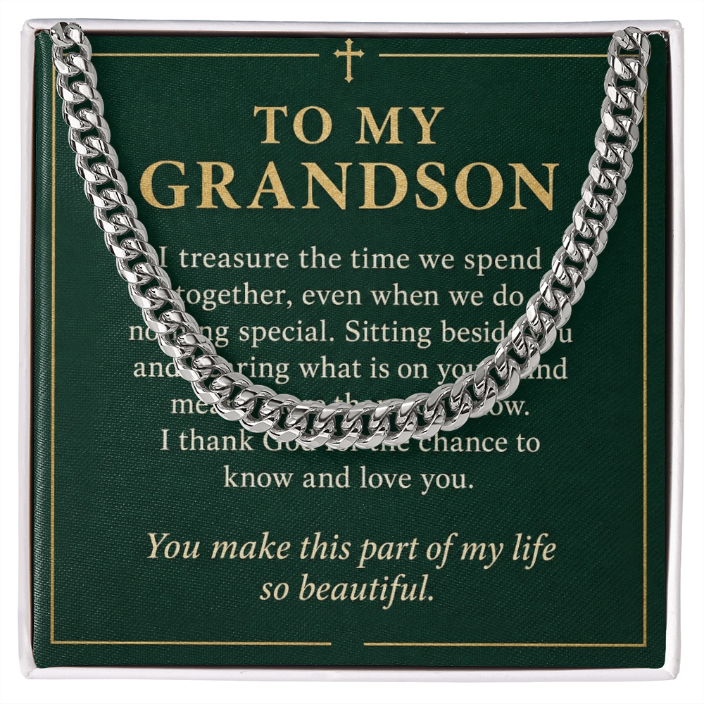 To My Grandson Cuban Link Chain – "So Beautiful" Message Card & Gift Box, Gift for Grandson