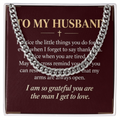 To My Husband Cuban Link Chain – "Grateful for You" Message Card & Gift Box, Christian Faith Gift for Husband