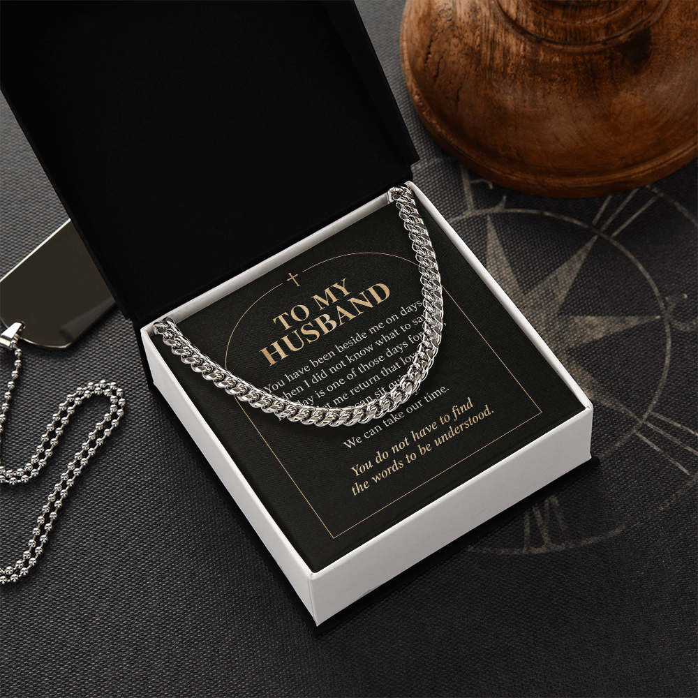To My Husband Cuban Link Chain – "Quiet Prayer" Message Card & Gift Box, Christian Faith Gift for Husband