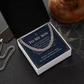 To My Son Cuban Link Chain – "Belong in My Heart" Message Card & Gift Box, Christian Faith Gift for Son