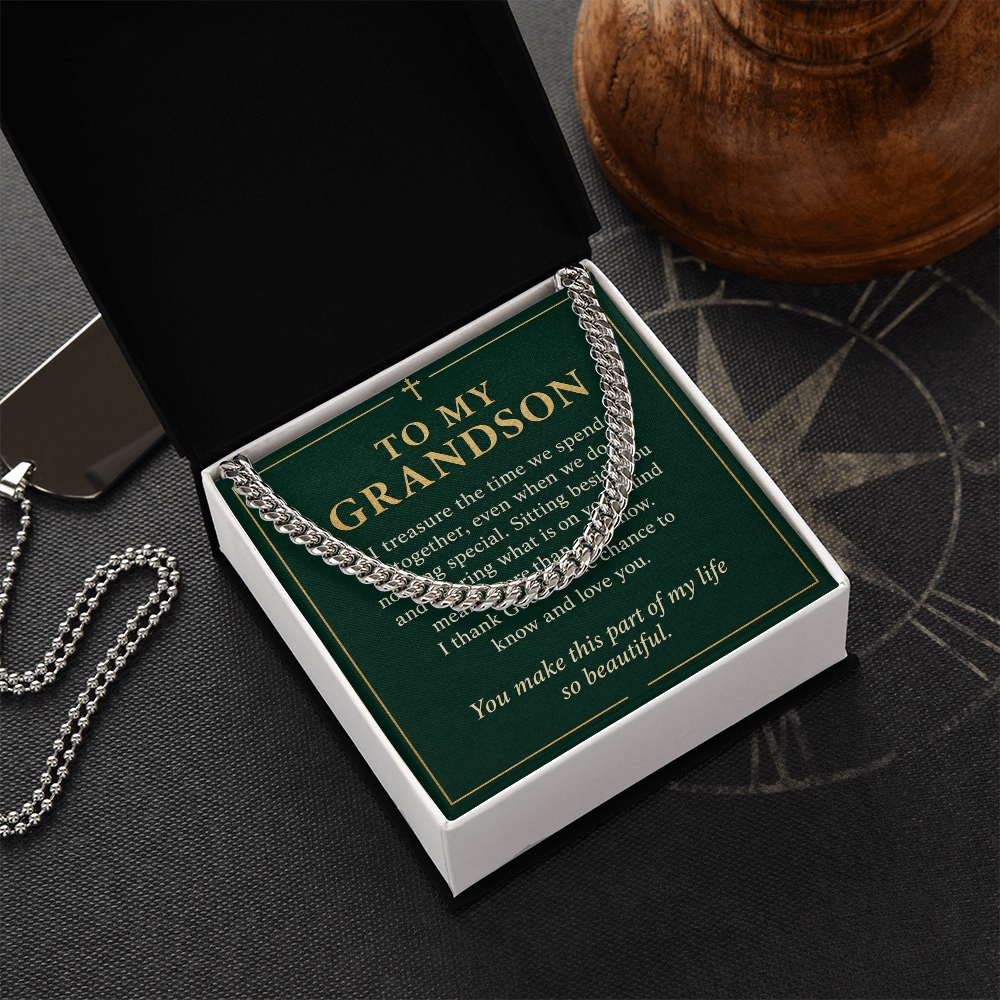 To My Grandson Cuban Link Chain – "So Beautiful" Message Card & Gift Box, Gift for Grandson
