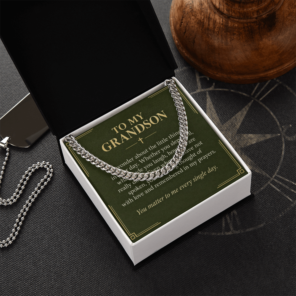 To My Grandson Cuban Link Chain – "Every Single Day" Message Card & Gift Box, Gift for Grandson