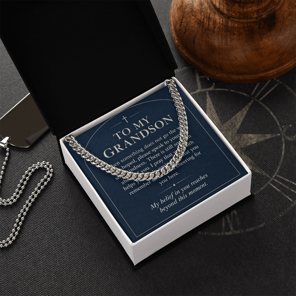 To My Grandson Cuban Link Chain – "Beyond This Moment" Message Card & Gift Box, Gift for Grandson