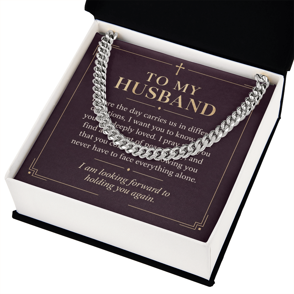 To My Husband Cuban Link Chain – "Peace Today" Message Card & Gift Box, Christian Faith Gift for Husband