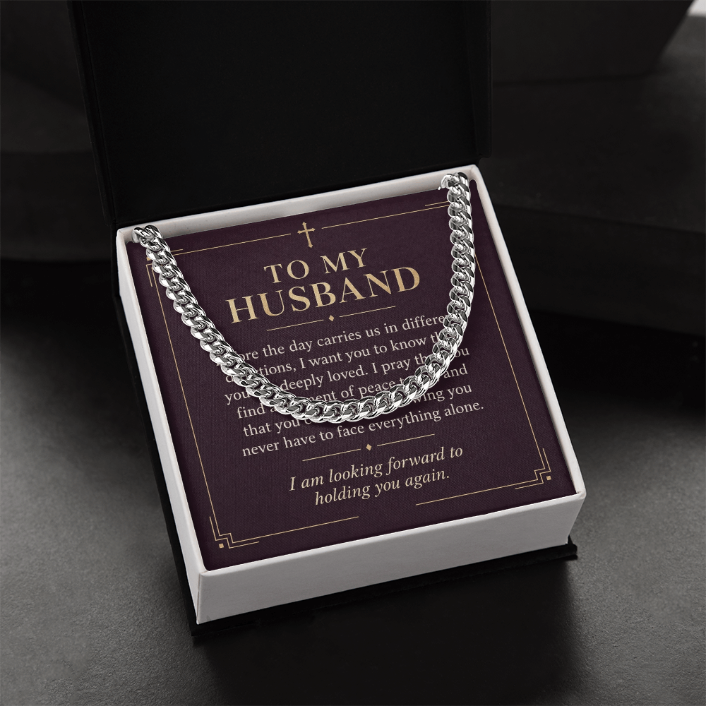 To My Husband Cuban Link Chain – "Peace Today" Message Card & Gift Box, Christian Faith Gift for Husband