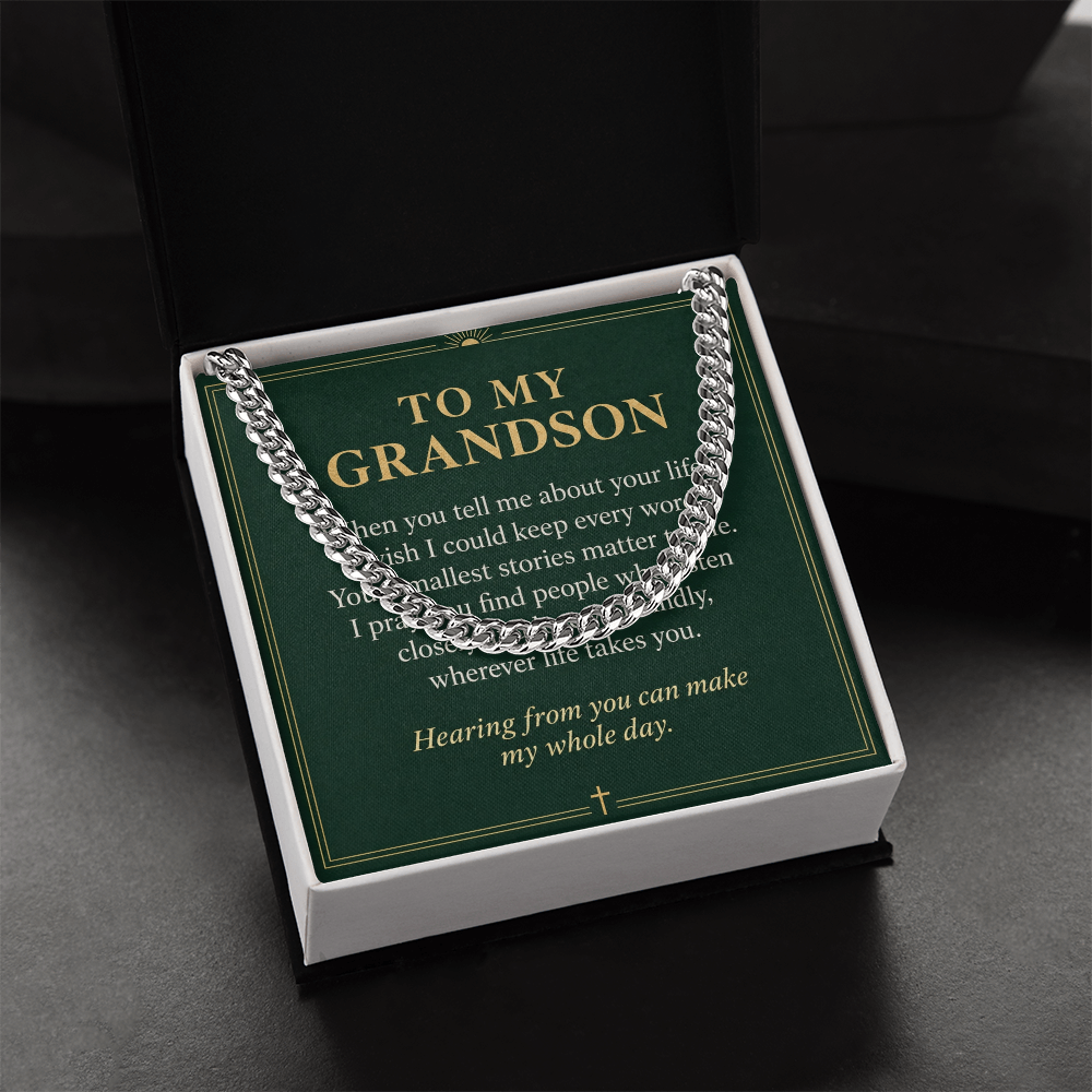 To My Grandson Cuban Link Chain – "Whole Day" Message Card & Gift Box, Gift for Grandson